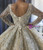 Chamapgne Tulle Sequins Long Sleeve Advanced Custome Wedding Dress