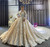 Champagne Tulle Appliques Square Long Sleeve Beading Wedding Dress