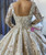 Champagne Tulle Appliques Square Long Sleeve Beading Wedding Dress