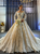 Champagne Sequins Square Long Sleeve Appliques Wedding Dress