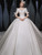 White Ball Gown Satin Short Sleeve Appliques Wedding Dress