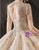 Champagne Sequins Tulle V-neck Long Sleeve Beading Wedding Dress