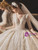 Champagne Sequins Appliques Long Sleeve Beading Wedding Dress