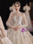 Champagne Tulle Sequins Appliques Long Sleeve Wedidng Dress