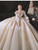 Champagne Long Sleeve High Neck Beading Wedding Dress