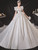 White Satin Puff Sleeve Pearls Backless Wedding Dress