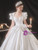 White Satin Puff Sleeve Pearls Backless Wedding Dress