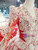 Red Tulle Appliques Long Sleeve Beading Pearls Wedding Dress