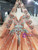 Orange Tulle Long Sleeve Sequins Crystal Wedding Dress
