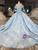 Sky Blue Tulle Lace 3D Appliques Beading Wedding Dress
