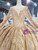 Gold Tulle Sequins Beading Long Sleeve Wedding Dress