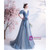 In Stock:Ship in 48 Hours Blue V-neck Puff Sleeve Prom Dress