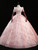 Pink Tulle Sequins Short Sleeve Appliques Quinceanera Dress