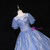 Haze Blue Tulle Sequins Puff Sleeve Quinceanera Dress