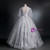 Silver Gray Tulle Puff Sleeve Appliques Beading Quinceanera Dress