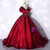 Burgundy Organza V-neck Puff Sleeve Beading Quinceanera Dress