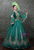 Green Sequins Long Sleeve Appliques Rococo Vintage Dress