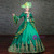 Green Satin Appliques Long Sleeve Baroque Victorian Dress