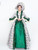 Green Satin Print Long Sleeve Rococo Vintage Gown Dress