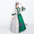 Green Satin Print Long Sleeve Rococo Vintage Gown Dress