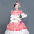 Red White Long Sleeve High Neck Victorian Vintage Dress