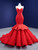 Red Mermaid Satin Tulle Spaghetti Straps Prom Dress