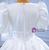 White Ball Gown Satin V-neck Puff Sleeve Wedding Dress