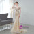 Gold Beading Feather V-neck Luxury Prom Dress