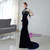 Navy Blue Velvet Long Sleeve Beading Prom Dress