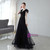 Black Tulle V-neck Beading Feather Prom Dress