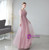 Pink Tulle Illusion Neck Beading Sequins Prom Dress