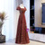 Burgundy Sequins Square Short Sleeve Prom Dress