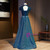 Blue V-neck Cap Sleeve Backless Sequins Beading Prom Dress