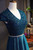 Blue V-neck Cap Sleeve Backless Sequins Beading Prom Dress