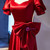 Burgundy Satin Square Puff Sleeve Pearls Bow Prom Dress