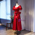 Burgundy Satin Square Puff Sleeve Pearls Bow Prom Dress