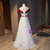 White Lace Burgundy Velvet Off the Shoulder Prom Dress