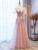 Pink Tulle Sequins Puff Sleeve Appliques Prom Dress
