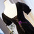 Black Square Puff Sleeve Button Prom Dress