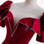 Burgundy Satin Short Sleeve Pearls Prom Dress