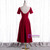 Burgundy Satin Short Sleeve Pleats Backless Short Prom Dress