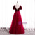 Burgundy Tulle Velvet Square Short Sleeve Prom Dress