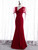 Burgundy Mermaid V-neck Puff Sleeve Prom Dress