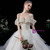 White Tulle Sequins Off the Shoulder Pearls Beading Wedding Dress