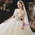 Champagne Tulle Sequins Off the Shoulder Pearls Wedding Dress