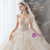 Champagne Tulle Sequins Puff Sleeve Beading Wedding Dress