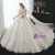 Tulle Sequins Short Sleeve Illusion Neck Beading Wedding Dress