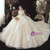 Champagne Tulle High Neck Appliques Beading Wedding Dress