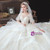 Ivory Tulle V-neck Puff Sleeve Appliques Beading Wedding Dress