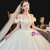 Champagne Tulle Sequins Pearls Off the Shoulder Wedding Dress